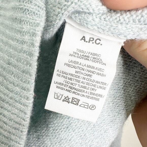 APC Blue Wool Cotton Micro Puff Sleeve Crew Neck Sweater XS - Picture 6 of 7